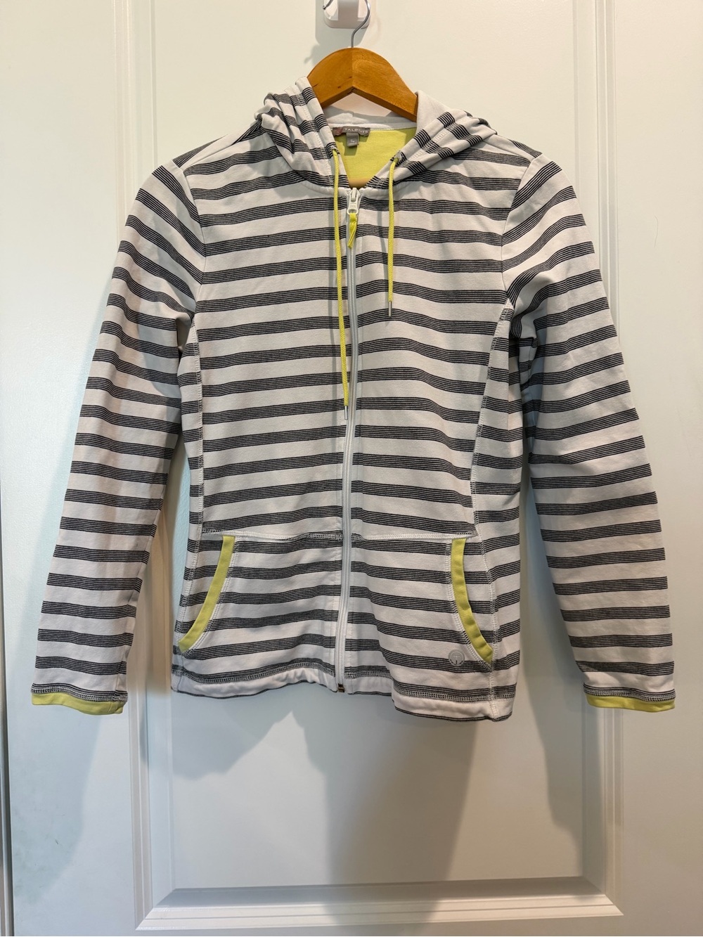 Talbots Sport Striped Zip Up Hoodie White Gray Lime Small Petite Jacket